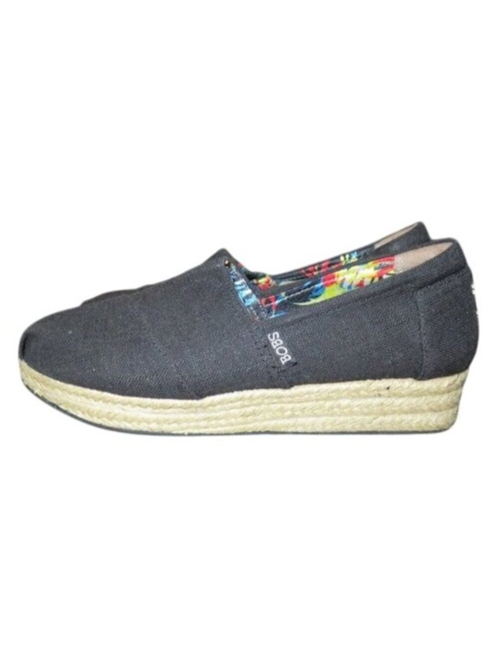 Bob's from Skechers Black Canvas Slip On Espadrilles Memory Foam arch pillows